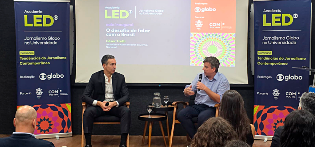 O jornalista César Tralli e o professor Miguel Jost.