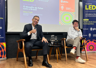 O jornalista César Tralli e o diretor-geral de Jornalismo Globo, Ricardo Villela. Foto: Alícia Souza.