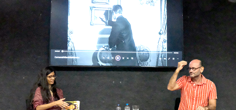O professor e pesquisador Maurício de Bragança, da UFF, apresentou o cabaré no cinema para alunos da disciplina de roteiro, da professora Carolina Amaral.
